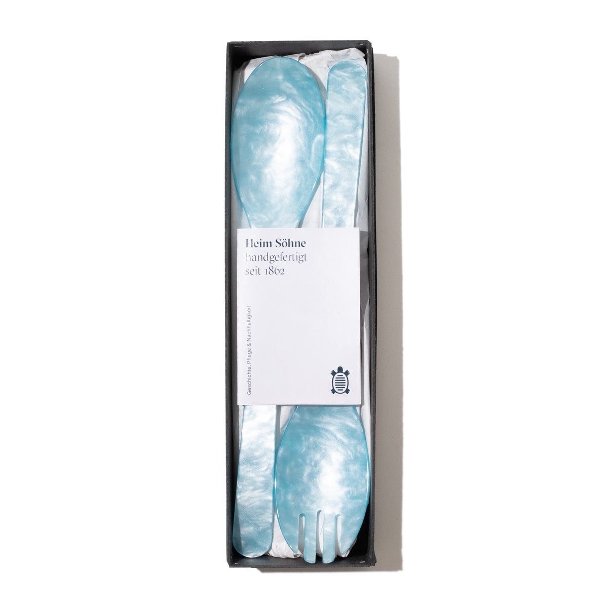Heim und Soehne Salatbesteck Aqua in offener Verpackung