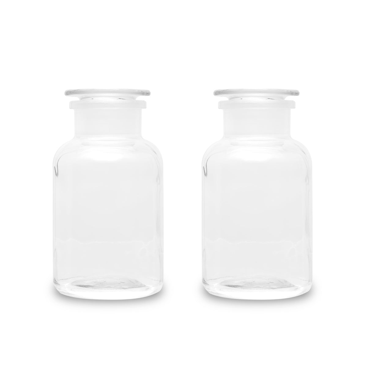 Frontansicht der Apothekerflaschen mit Glasstopfen in der Grösse Gross von Trendglas Jena