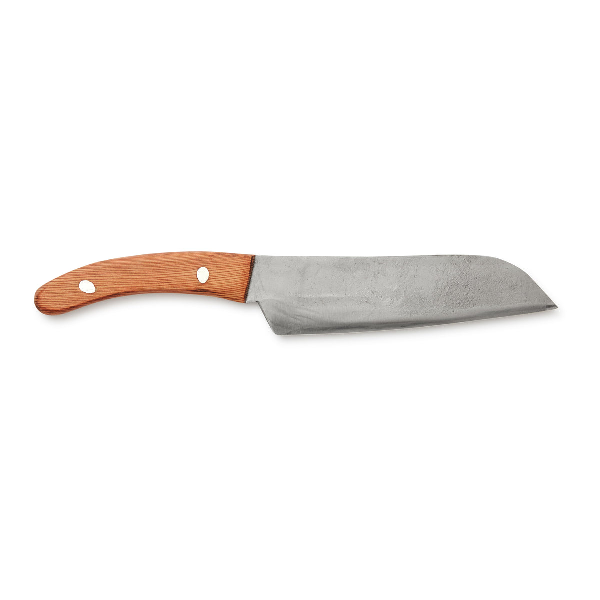 Ansicht des handgeschmiedeten grossen Küchenmessers von Thomas Lampert von der rechten Klingenseite mit Firmenlogo