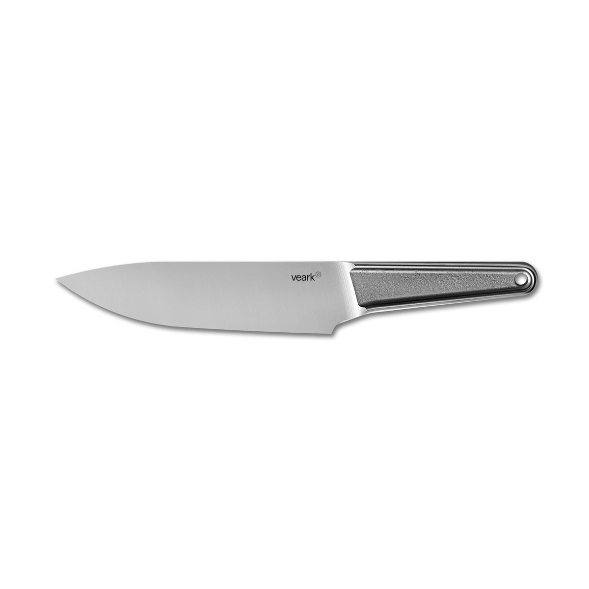 Geschmiedetes Kochmesser CK16 von Veark Ansicht der linken Klingenseite mit Firmenlogo