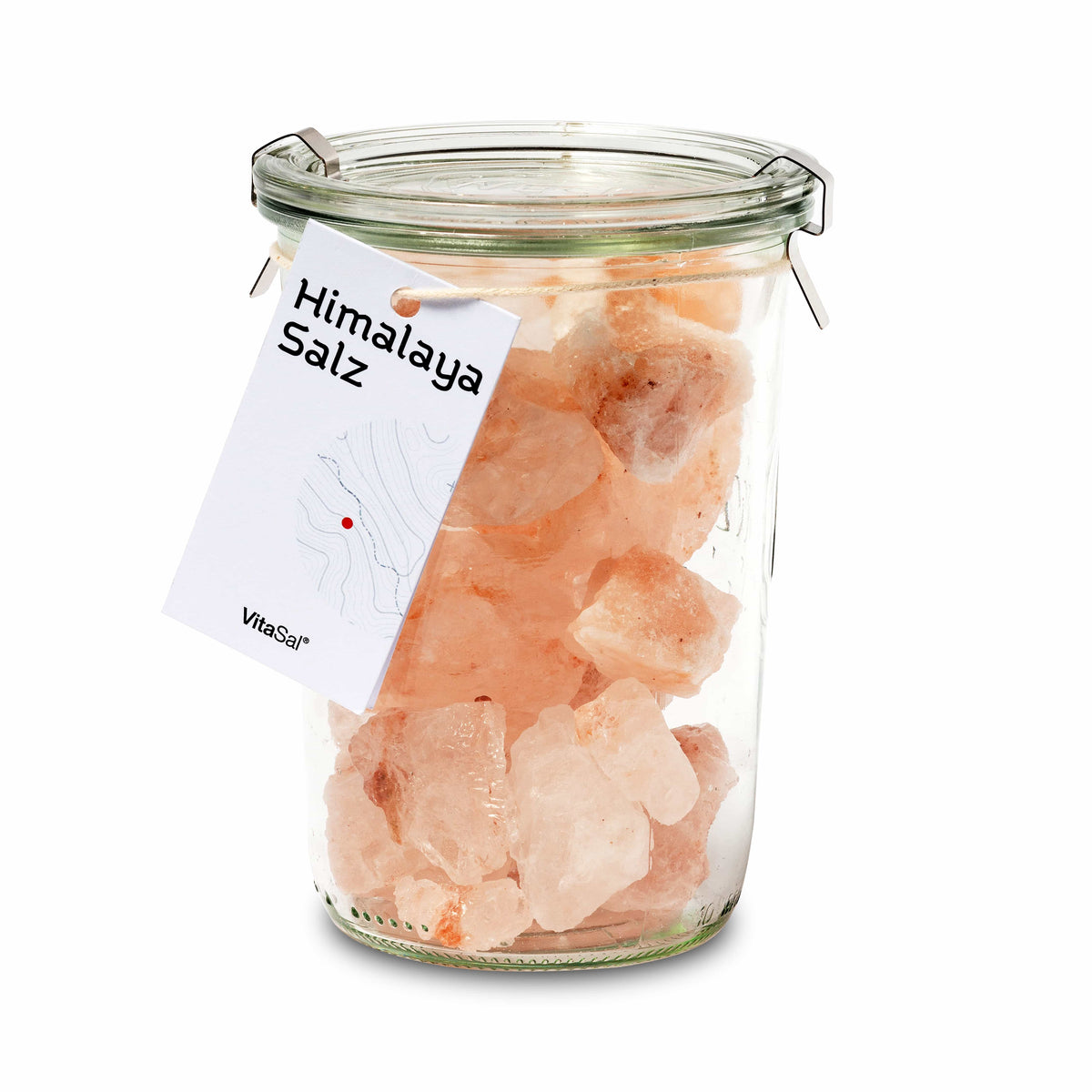 Himalaya Kristallsalzbrocken naturbelassen zu 700g im Weckglas mit Anleitung für Sole-Trinkkur von Vitasal