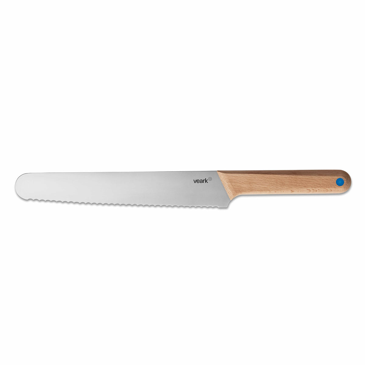Geschmiedetes Brotmesser BK22 von Veark Ansicht der linken Klingenseite mit Firmenlogo